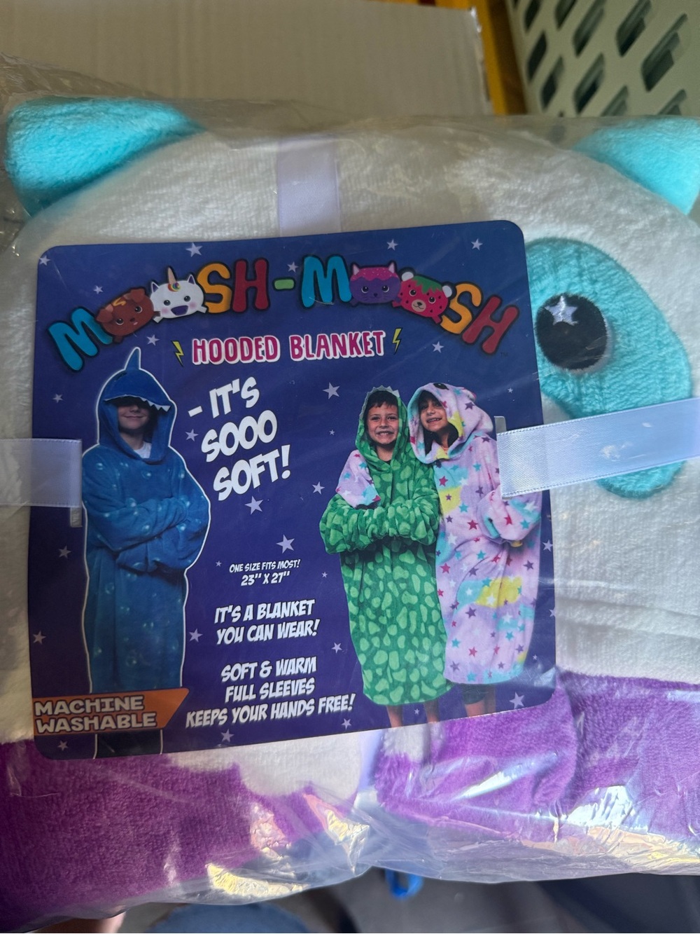 Hooded Kids Panda Blanket - White, Teal, Purple